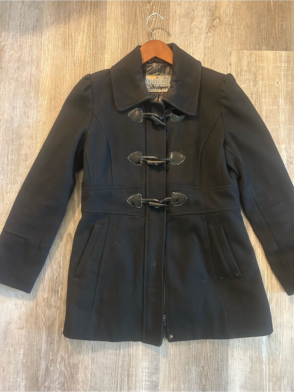 GUESS Black Toggle Wool-Blend Pea Coat